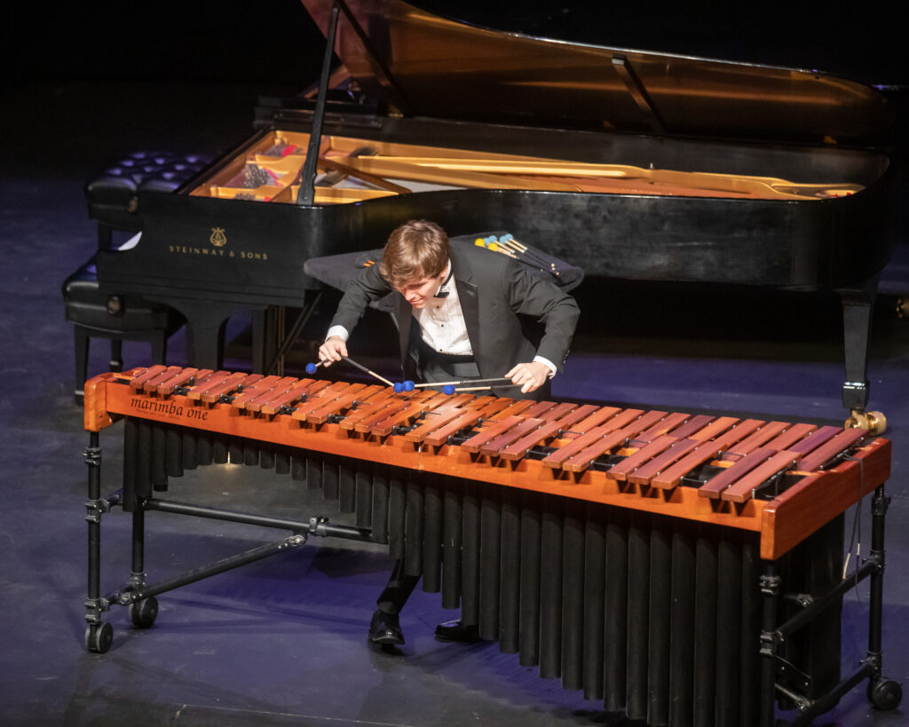 Man plays marimba at the Young Texas Artists Music Competition.